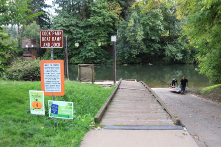 Cook Park boat dock has a river map and sign